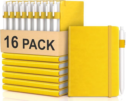 Pocket Small Notebook Journals, 16 Pack ( Lemon Yellow) Mini Notebook 3.7x5.7 Journaling Notebooks for Women Men, Hardcover Lined Note Pads with Pens for Work, Business, Travel Journal, Office Supplies