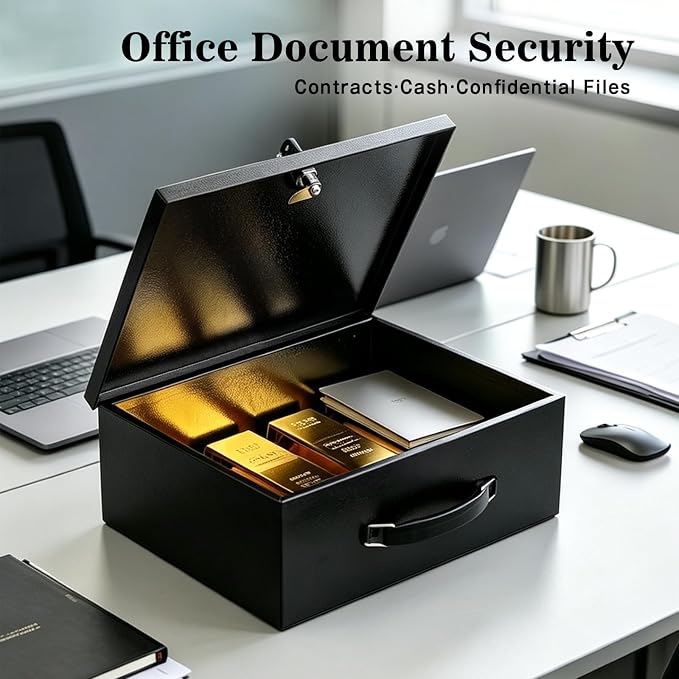 xydled Fire Resistant Safe Fire Safe Box with Key Lock for Home Office Security Storage for Valuables Documents,13.2"x 11"x 5.1" Inch,Black