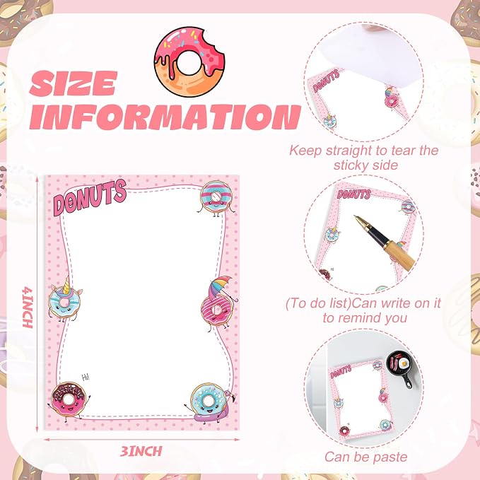 Chiisong 12 Pieces Cute Sticky Notes Gifts Donuts Sticky Notes Donut Party Favors 3x4 Inch Fun Kawaii Adhesive Notepads Cartoon Memo to Do List for Birthday Return Gifts Reward Office Home Supplies