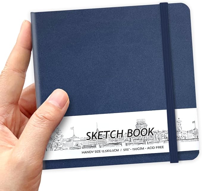 5" x 5" Hardcover Sketch Book,58 Sheets Small Mixed Media Pocket Sketch Pad | PU Cover,150 GSM Acid Free Artist Drawing Paper,Travel Journal Blank Notebook for Adults Sketching,Illustration.