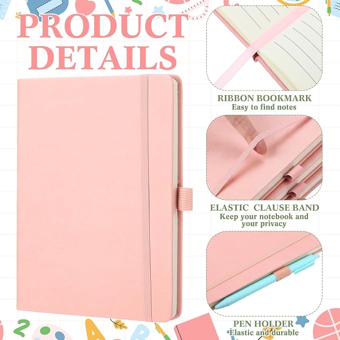 Laumoi 14 Pack Hardcover Journal Notebooks Bulk A5/A4/B5 Journaling Notebook Wide Ruled PU Leather Ruled Lined Journals with Pen Holder for School Business Work Writing (Pink,A5)