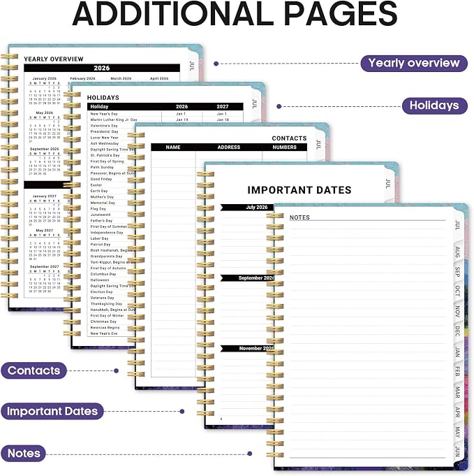 Planner 2026-2027, Academic Year Monthly and Weekly Calendar Planner, Jul 2026 - Jun 2027, Hardcover Teacher Student Planning Agenda book with Tabs, Perfect for School Office Supplies, 6.3" x 8.5" - Sienna Meadows