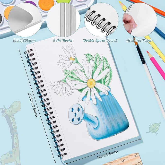 3 Pack Marker Paper Pad, 5.5×8.5in Double Sided Bleedproof Sketch Pad, 135lb/200gsm Art Spiral Sketchbook, Smooth Painting Coloring Alcohol Marker Paper for DIY, Ideal Gifts