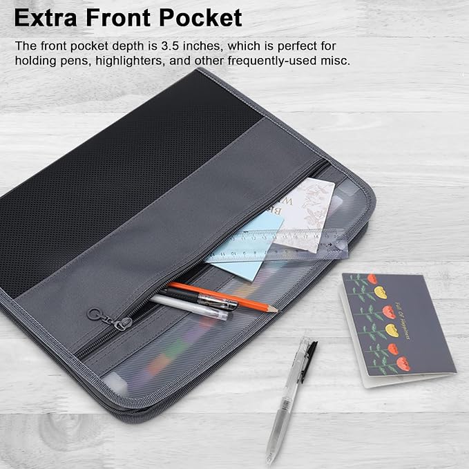 NAFY Expanding File Folders, 13 Pockets Document Organizer with Zipper, A4 Letter Size Portable Accordion Expanding File Folders with Multicolor Labels for Home Office School Supplies (Black 2 Pack)