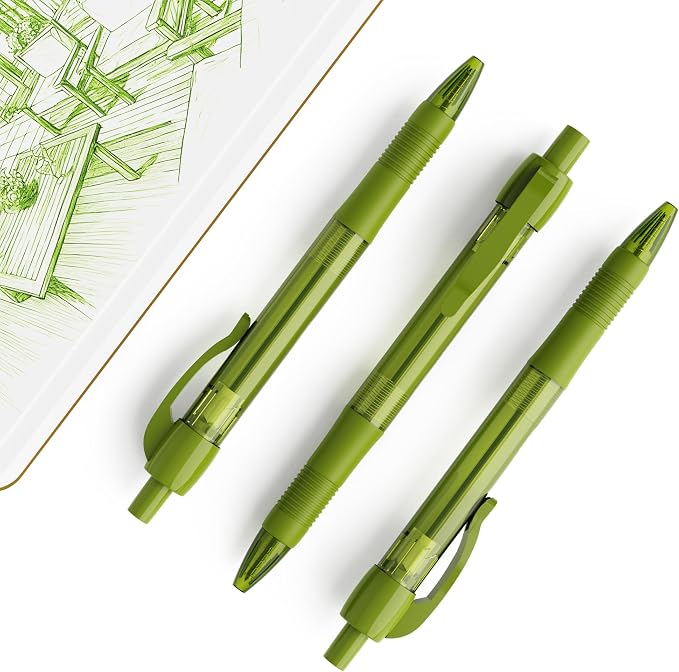 deegtran Pens Bulk, 30 Pack No Bleed Sage Green Ink Click Pens with Soft Grip, Wholesale Retractable Ballpoint Pens for Office School, Medium Point Smooth 1.0MM