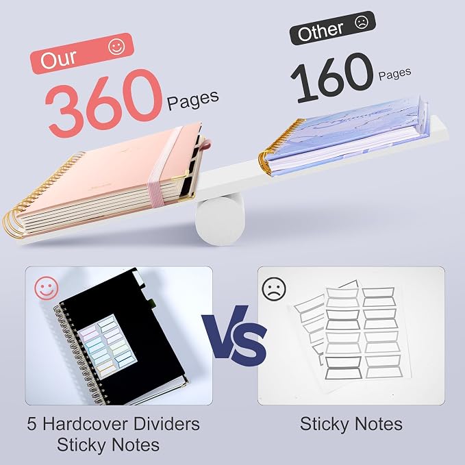 Yoment Thick 360 Pages Spiral Notebook Journal for Women with Pen, B5 Leather 5 Subject Hardcover College Ruled Note Book, Journaling Notebooks for Writing Work School, Pink