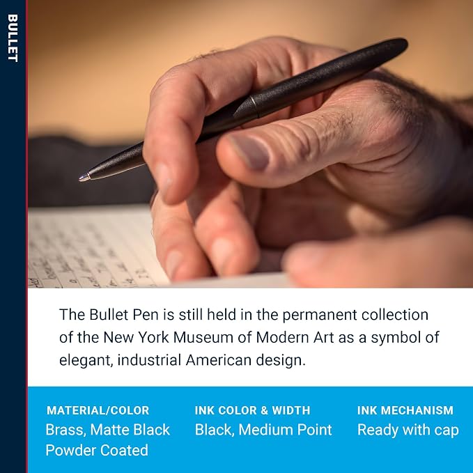 Fisher Space Pen Matte Black Bullet Pen, Pressurized Ballpoint Pen, Compact Pocket Size, Writes Upside Down and in Extreme Temperatures, Smooth Black Ink, Medium Point, Gift Box, Made in the USA