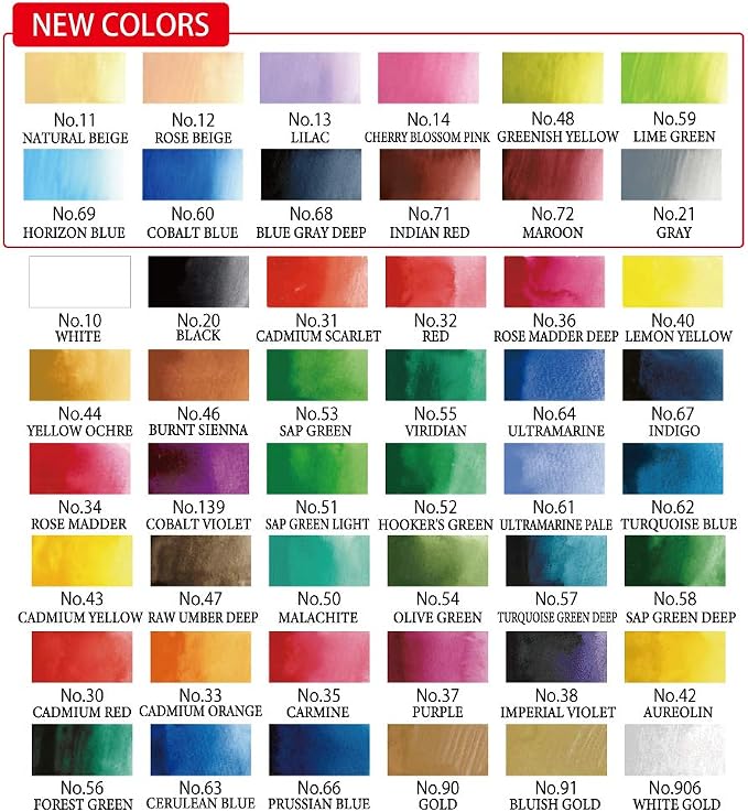 Kuretake GANSAI TAMBI Watercolor Paint Set, 48 Colors, Professional-quality for artists and crafters, for kids, adult, Made in Japan