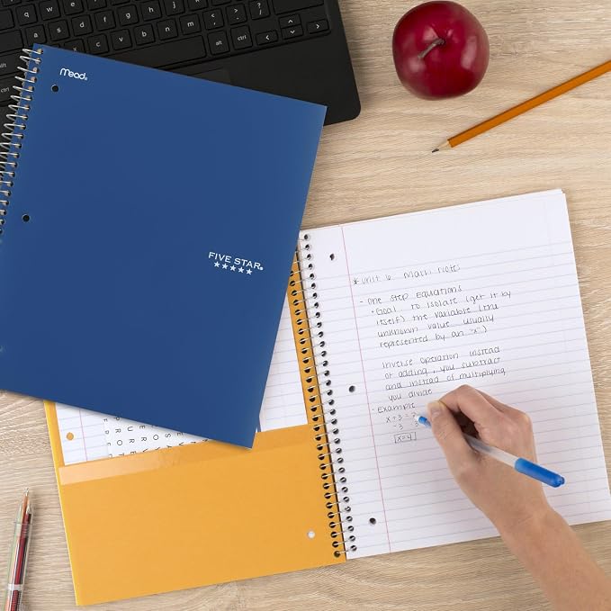 Five Star Spiral Notebook + Study App, 5 Subject, College Ruled Paper, 8-1/2" x 11", 200 Sheets, Fights Ink Bleed, Water Resistant Cover, Pacific Blue (73635) 1 Count (Pack of 6)