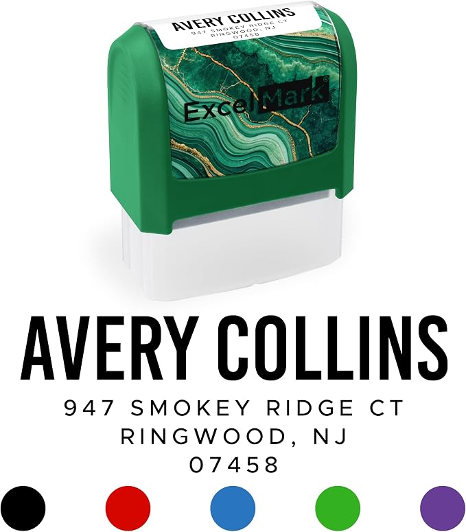 ExcelMark Custom Return Address Stamp (Green, Urban Bold) | Custom Return Address Stamp with Elegant Designs, Vibrant Colors & Patterns – Perfect for Mail, Invitations & Gifts