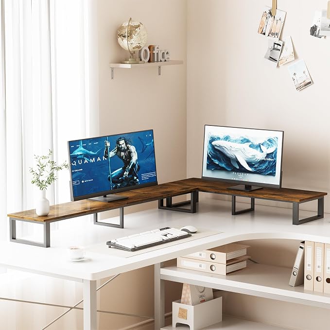 aboxoo 59" Large TV Riser Stand for 32-75 Inch TV, TV Shelf with Steel Legs | Brown TV Riser Stand with Storage, Tabletop TV Riser for Home Living Room, Study Office, Fit TV, Monitor, Laptop