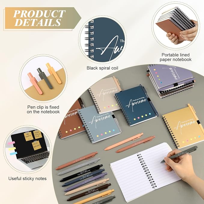 Chuangdi 20 Sets Back to School Teacher Gifts Bulk Inspirational Spiral Notebook with Sticky Note Motivational Pen Appreciation Gifts for Employee Team Staff Coworker (Classic,Neutral)