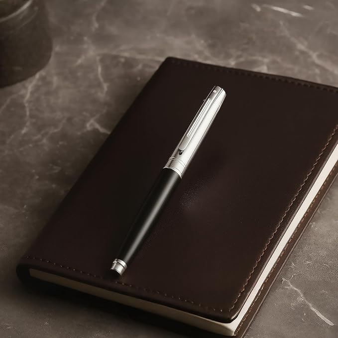 Sheaffer 300 Glossy Black Fountain Pen with Bright Chrome Cap, Chrome-Plated Trim, and Medium Nib