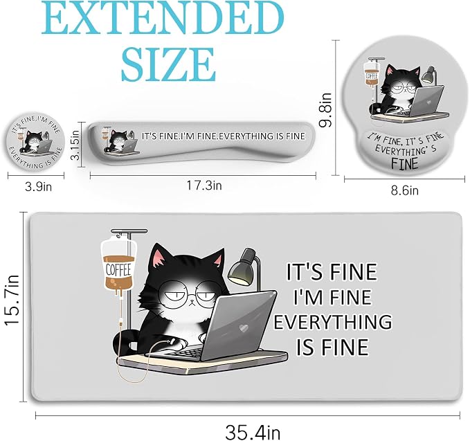 LIMKRIAN Cat Ergonomic Mouse Pad with Wrist Rest Desk Mat Sets Accessories | Cute Mouse Pads for Desk, Gaming Mouse Pad Wrist Support, Keyboard Mat Wrist Rest, Coaster, Funny Office Desk Accessories