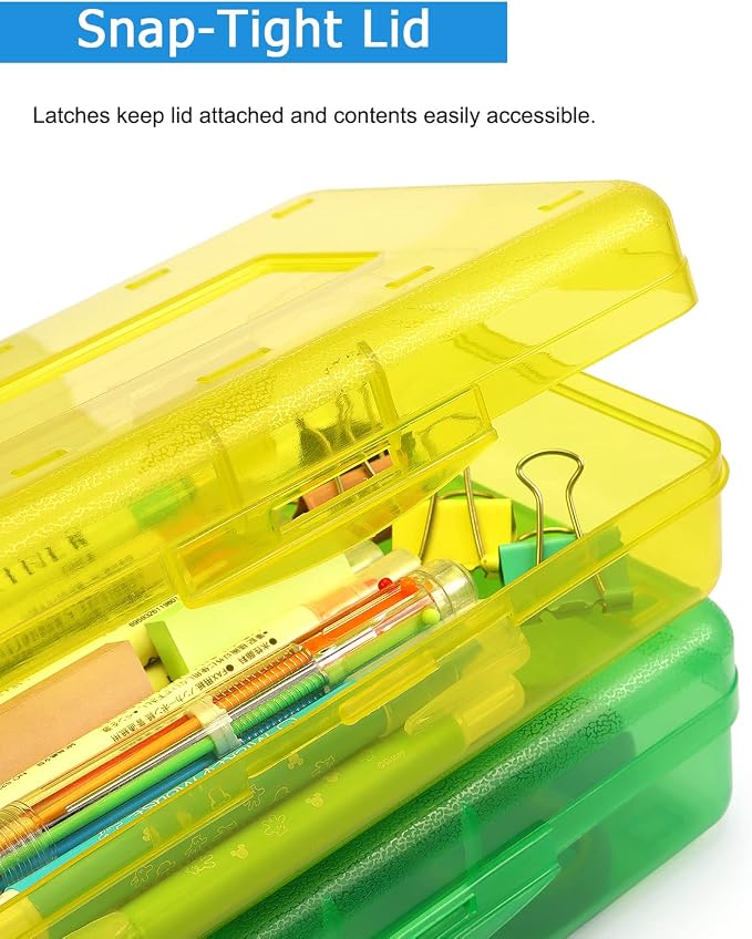 Tamaki 1 Pack Plastic Pencil Box Large Capacity, Blue | Clear Boxes with Snap-tight Lid Stackable Design and Stylish Office Supplies Storage Organizer