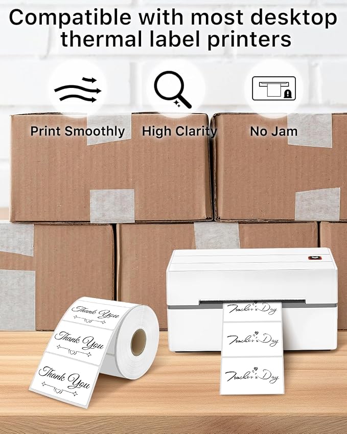 iEager 3" x 2" Thermal Labels, Durable Thermal Printer Stickers, White | Self-Adhesive Rectangle Label with Perforation Line, 500 Labels/Roll