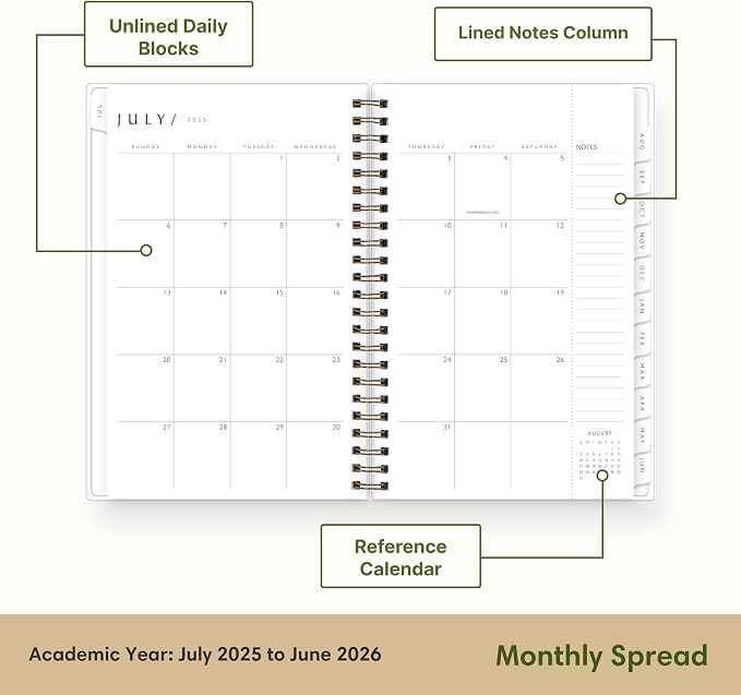 Blue Sky 2025-2026 Weekly & Monthly Academic Planner Calendar, 5"x8", Gail | July 2025 - June 2026, Flexible Cover From Recycled Plastic, Wirebound, Laminated Tabs, Storage Pocket, Academic Year