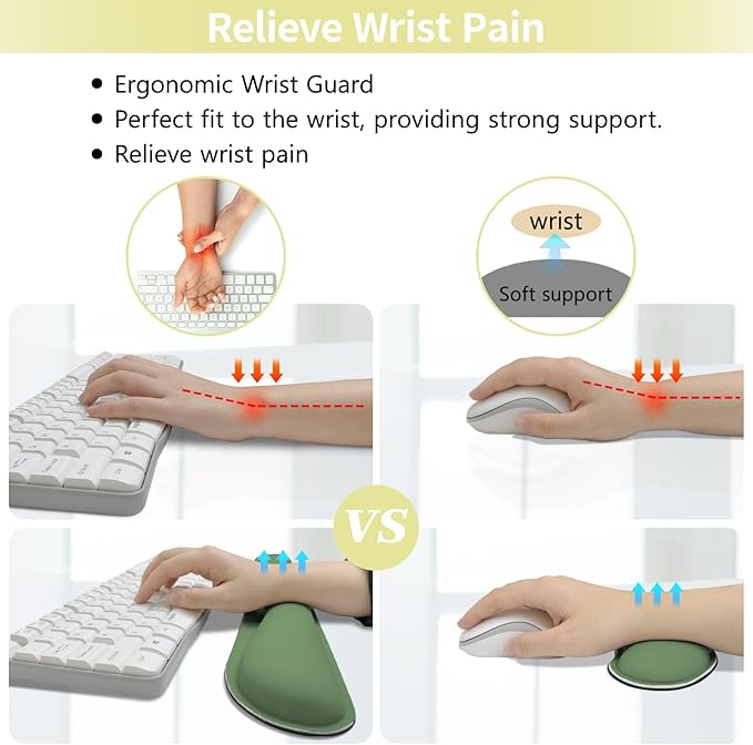 Green Leather Desk Pad and Keyboard Wrist Rest, 3in1 Mouse pad + Keyboard Wrist Rest + Mouse Wrist Rest, Non-Slip Waterproof Desk Writing Pad for Office and Home (47.2"×23.6")