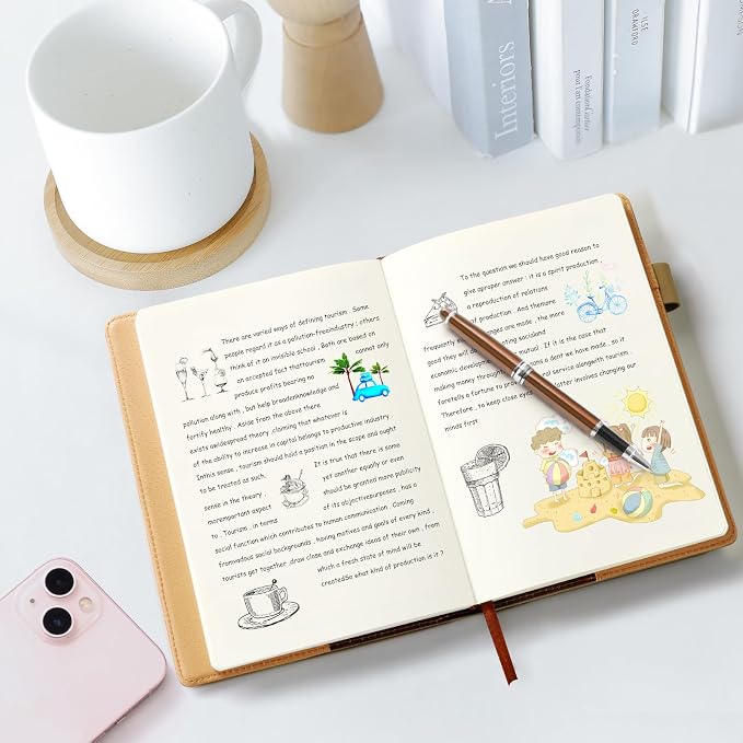 A5 Blank Journal Notebook, Refillable Hardcover Leather Sketchbook with Pocket and Magnetic Buckle, 240 Pages Thick Travel Sketchbooks for Drawing and Writing, 80gsm Unlined Journal for Men and Women