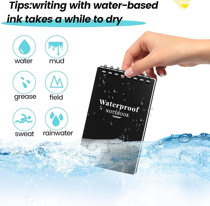 12 Pack 3x5" Waterproof Mini Notebook, Top Spiral Small Notepad for Outdoor | Pocket Notepad, Stone Paper Note Pads, All-Weather Tearproof Stain & Grease Resistant, for Camping Office Travel Work School