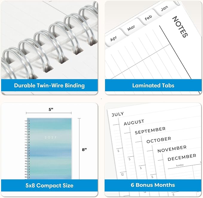 Blue Sky 2027 Weekly & Monthly Planner Calendar, 5"x8", Chloe | January 2027 - December 2027, Flexible Frosted Cover, Durable Twin Wire Binding, Laminated Tabs