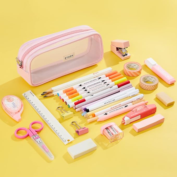 Fancy Forest Clear Mesh Pencil Case, Large Capacity Pen Case for School Exam & Students