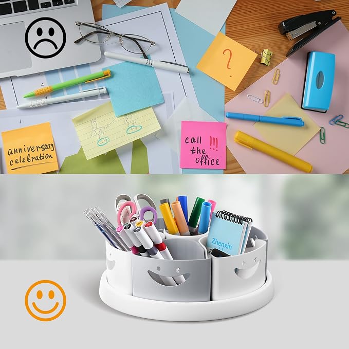 MeCids Art Supply Organizer Rotating Desk Organizer Pen Holder (10 IN) | 360 Rotating Storage Organizer Desk Organizers Pen Holder Lazy Susan Caddy with Removable Bins for Home School Art Supply