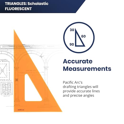 Pacific Arc's Scholastic Triangle - 8 inch - Fluorescent - 30/60 Angle - Polystyrene - Inking Edge - Technical Drawing Tools, Drafting, Architect and Engineering.