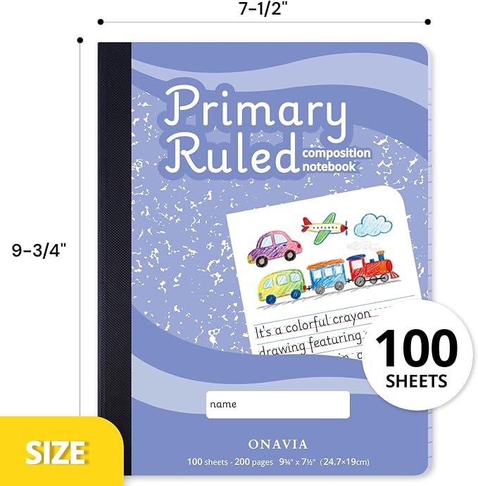 ONAVIA Pink Primary Composition Notebook 4 Pack, Picture Space, 200 Pages | 100 ct, 9.75 x 7.5 in, Primary Journal Grades K-2, Picture Space, Writing Practice, Kindergarten, Notebook for Kids