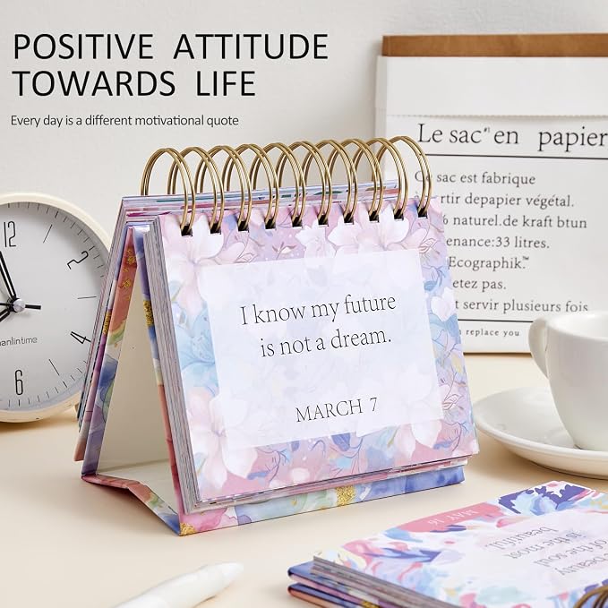 Bright Every Day Daily Flip Calendar with Inspirational Quotes - Motivational Perpetual Calendar Desk Office Home Decor for Women, Gifts Desk Accessor