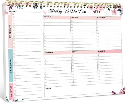Taja Weekly To Do List Notepad with 52 Undated Sheets（8.5"×11"）- Weekly Desk Planner for Women & Man, Work and Home - 1 Pack Whispering Petal