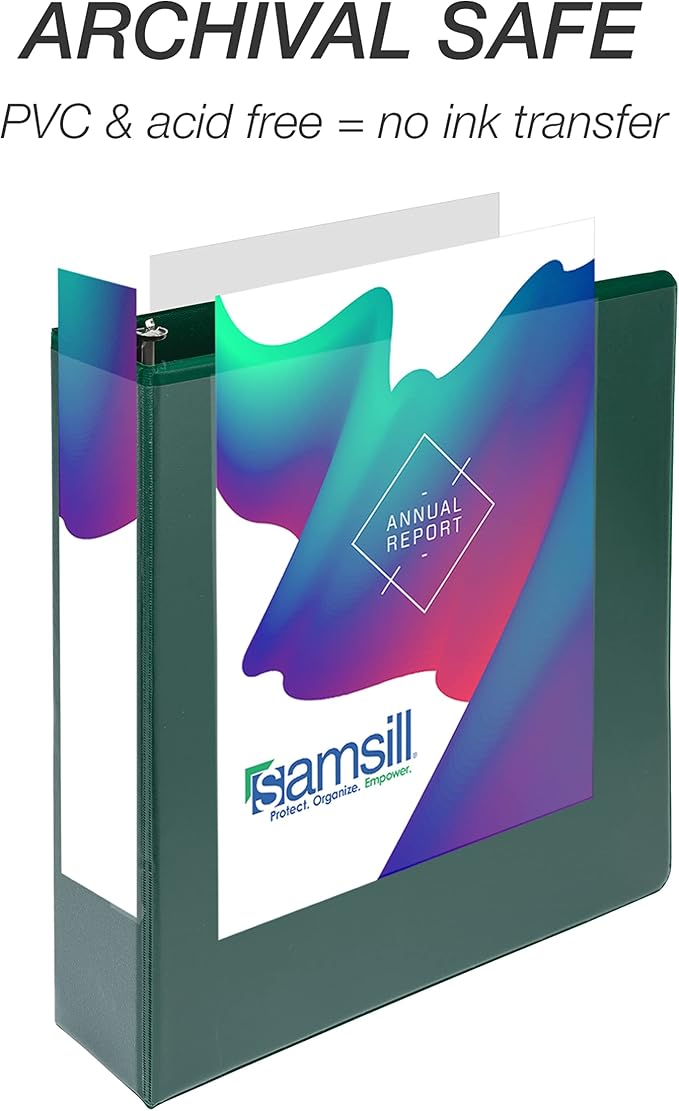 Samsill Durable 2 inch 3 Ring Binder, D Ring Binder, 100% Recycled Chipboard, Green, 4 Pack