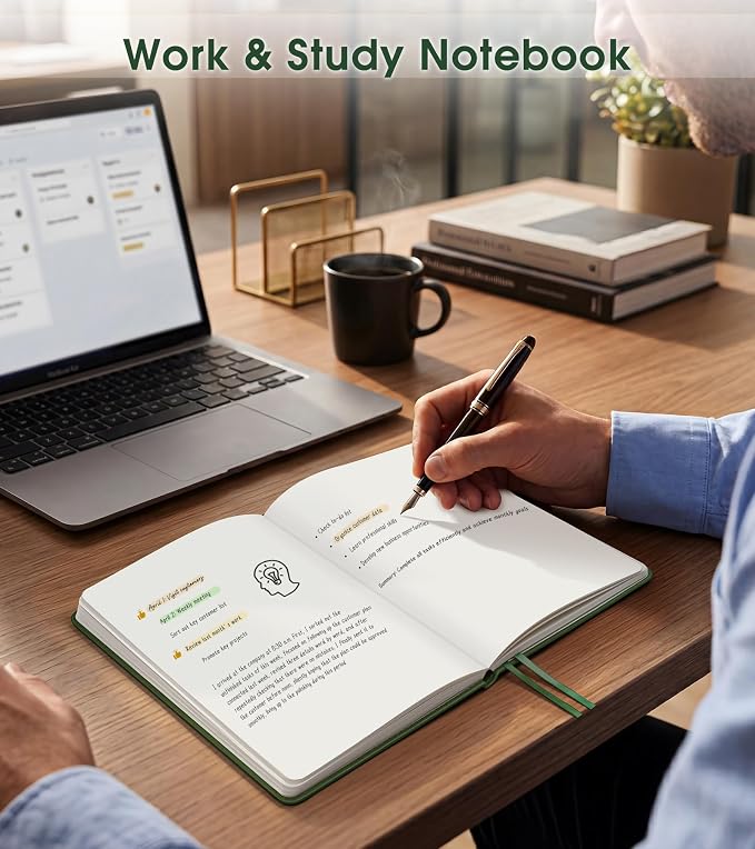 Journal Notebook, A5 Leather Hardcover Blank Sketchbook, 160 Pages, 180° Lay-Flat Binding, 100 GSM Thick Paper, for Sketching, Drawing, Art Journaling & Creative Writing (Green)