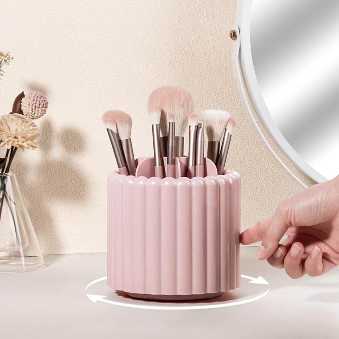 Anyoifax 360 Rotating Makeup Brush Holder 7 Slots Make Up Brush Organizer Removable Spinning Cosmetic Brushes Storage Pen Holder for Vanity, Dresser, Desk, Pink | 7 Slots Make Up Brush Organizer 360 Spinning Cosmetic Storage Pen Holder for Desk, Vanity...