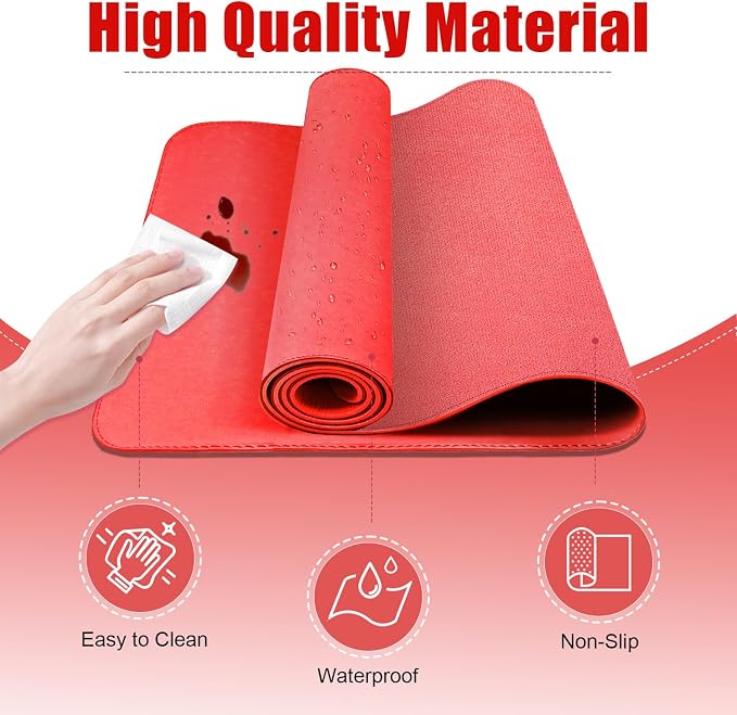 Leather Desk Pad Protector, Desk Mat, Large Mouse Pad, Non-Slip Desk Blotter, Office Laptop Desk Pad, PU Leather Desk Writing Pad for Office and Home (Candy Red, 31.5" x 15.7")