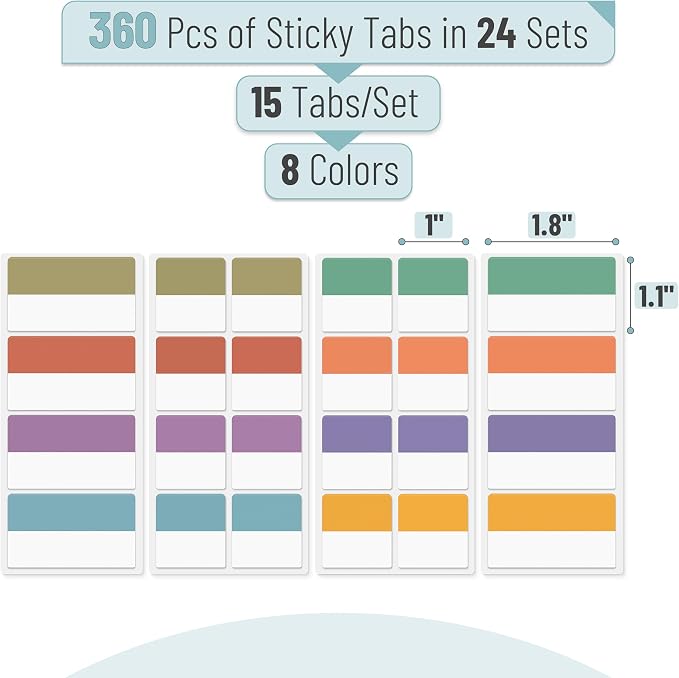 Mr. Pen- Sticky Index Tabs, 360 Pcs, Colorful Sticky Tabs for Notebooks | Page Markers, Page Tabs for Binders, Page Tabs Sticky Tabs for Books, Notebook Tabs, Book Sticky Tabs for Notebooks