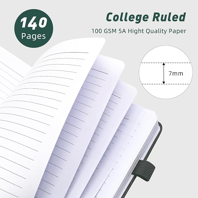 LEAGIM Lined Spiral Journal Notebook for Women & Men, College Ruled Hardcover Notebook for Work & Note Taking, Journals for Writing, 100 GSM, Business, School, 140 Pages, A5(5.8"x8.5") - Dark Green