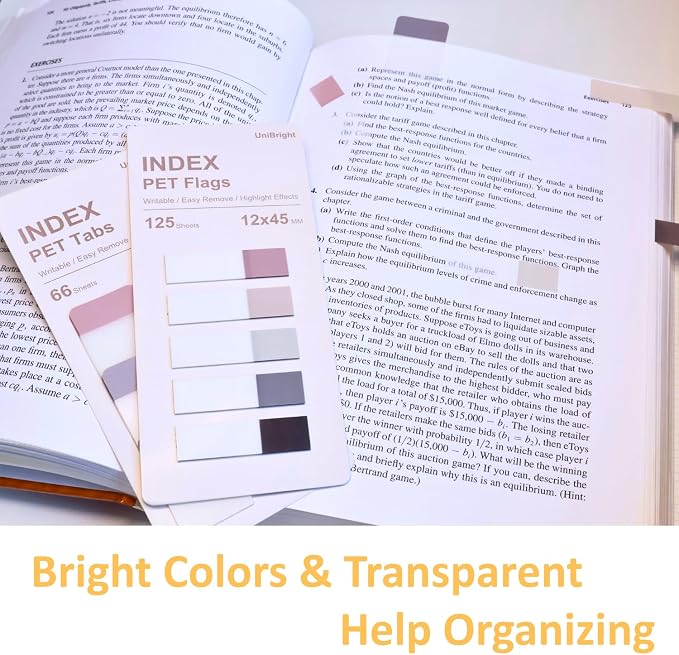 UniBright 316 Pcs Sticky Tabs for Books, Transparent Writable Page Markers, Repositionable Bible Sticky Notes with Strong Adhesive, Morandi Colors, Multiple Sizes for Office School Home