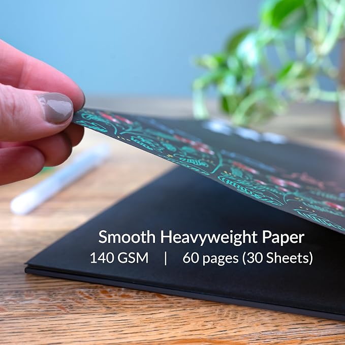 WA Portman Black Paper Sketchbook A4 (8.3" x 11.7") – 140 GSM Acid-Free Black Paper Notebook, 60 Pages (30 Sheets) Spiral Scrapbook Journal, Mixed Media Sketch Drawing Pad for Kids & Adults