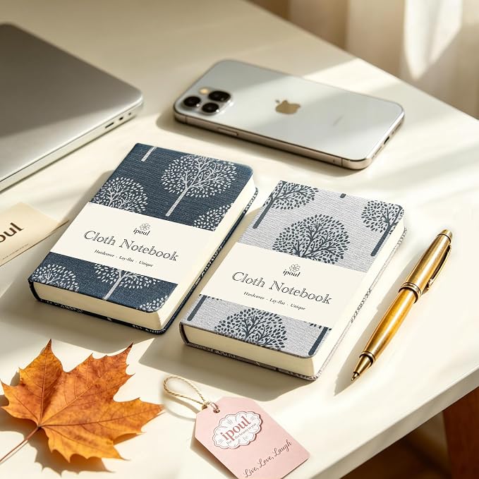 A6 Notebook, Linen Journal, Pocket Notebook, 4x6, Hardcover, Lay Flat, Thick, Small, Lined Notebook & Unlined Sketchbook, The Tree of Life, Beige