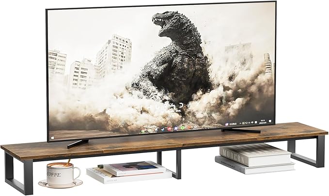 aboxoo 59" Large TV Riser Stand for 32-75 Inch TV, TV Shelf with Steel Legs | Brown TV Riser Stand with Storage, Tabletop TV Riser for Home Living Room, Study Office, Fit TV, Monitor, Laptop