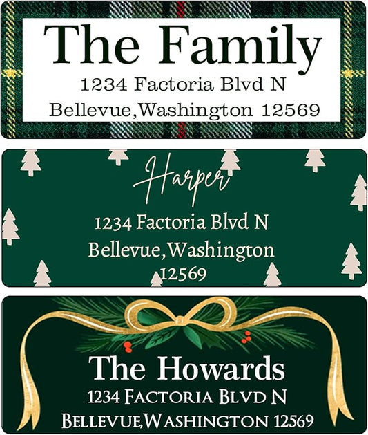 Christmas Return Address Labels Personalized - Custom Return Address Labels,Set of 250-500 Mailing Labels, Self Adhesive Rectangle Labels for Envelopes