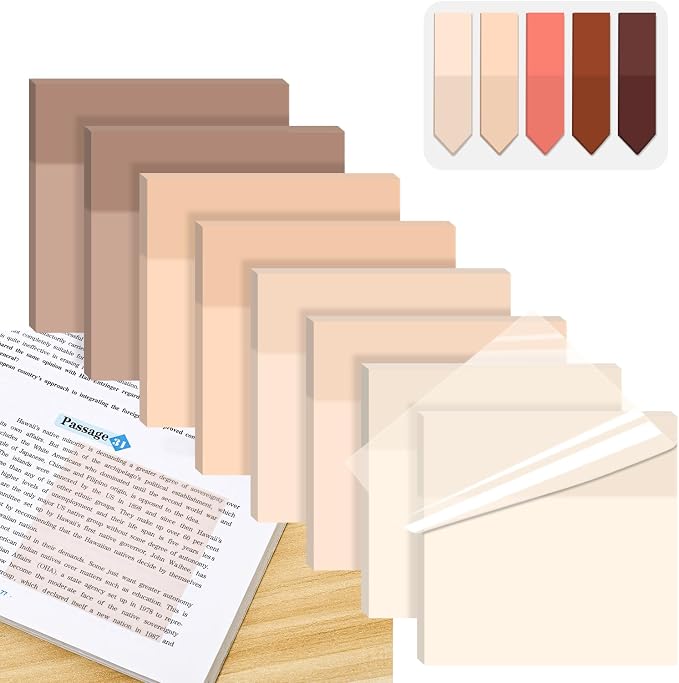 BAYTORY 500 Sheets Transparent Sticky Notes, 3 x 3 Inch Colored Memo Pads | Self-Stick Notes, Waterproof See Through, for Office & School Study Supplies