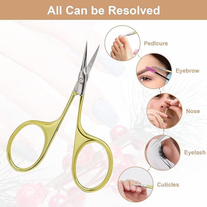 CGBE Cuticle Scissors, Extra Fine Curved Eyebrow Scissors, Gold | Stainless Steel, Round Handle, Precise Pointed Tip, Hangnail And Dry Skin Trimming, Russian Manicure Care