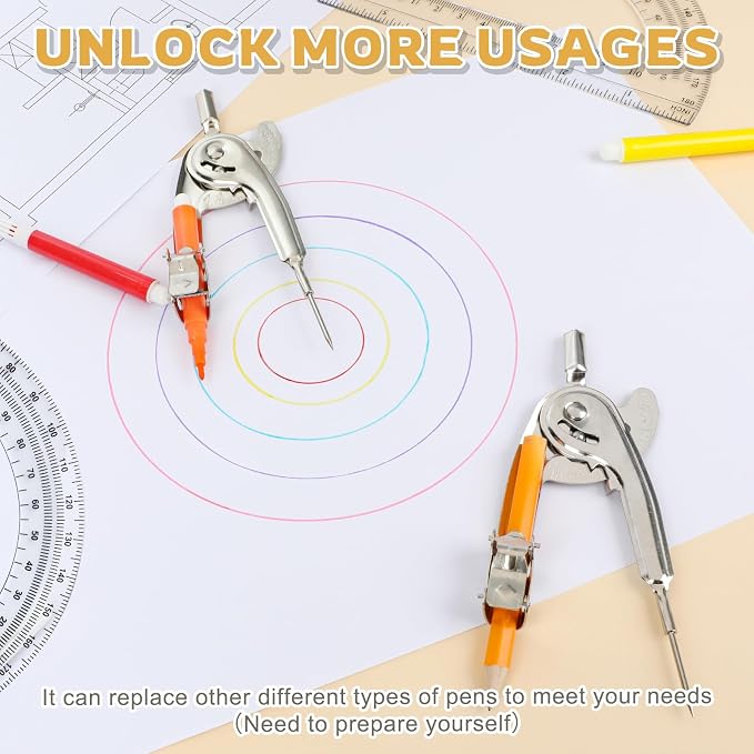 Mototo 2-PCS Geometry Tool Set, Math Compass for Geometry and 6 Inch Protractor Set Include Metal Compass with Pencil and Clear Plastic Protractor for Student Classroom Office Woodworking Art Drawing