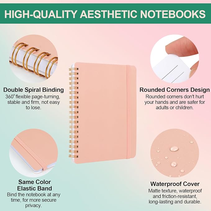 Utron 3 PCS Small Spiral Notebook 5x7, Notebooks for Note Taking, Pink Spiral Journal Notebook, Work Notebook Small Notebooks 5x7 with Strap, Cute Notebooks for Women 70 Sheets/Note Books