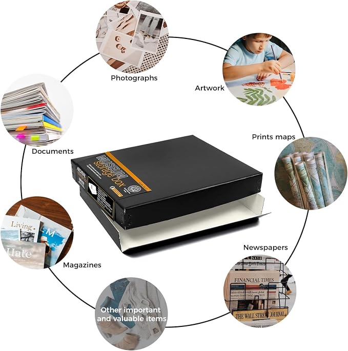 Lineco Museum Archival Storage Box, Drop Front, 8.75x10.75x1.5 in, Black | Acid-Free with Metal Edge, Preserves Picture Longevity, Organize Photos, Newspapers, Prints, Documents, Crafts, DIY