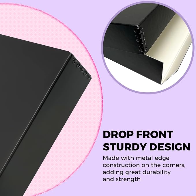Golden State Art, Drop Front Archival Storage Box, 9.75"x12.75"x3"-Black | Acid-Free 9x12 Museum Photo Storage Box with Metal Edge, Preserve Documents, Prints, Poster, Photographs, Arts And Crafts