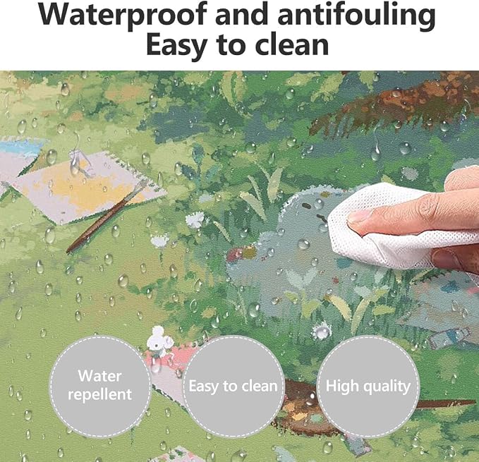 Cute Kawaii Cat Green Large Mouse Pad, PU Leather Desk Pad Protector, Non-Slip Computer Desk Writing Mat, Gaming Keyboard Mouse Pad, Office Desk Accessories
