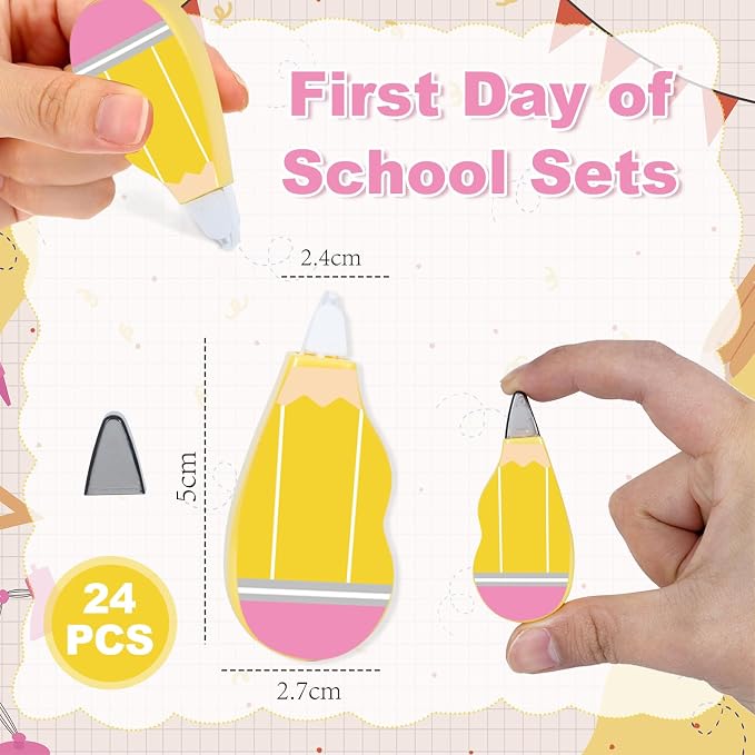 24 PCS Pencil Style Mini White Correction Tape | Back to School Mini White Film for Students, Classroom Rewardsfor Class Office Use